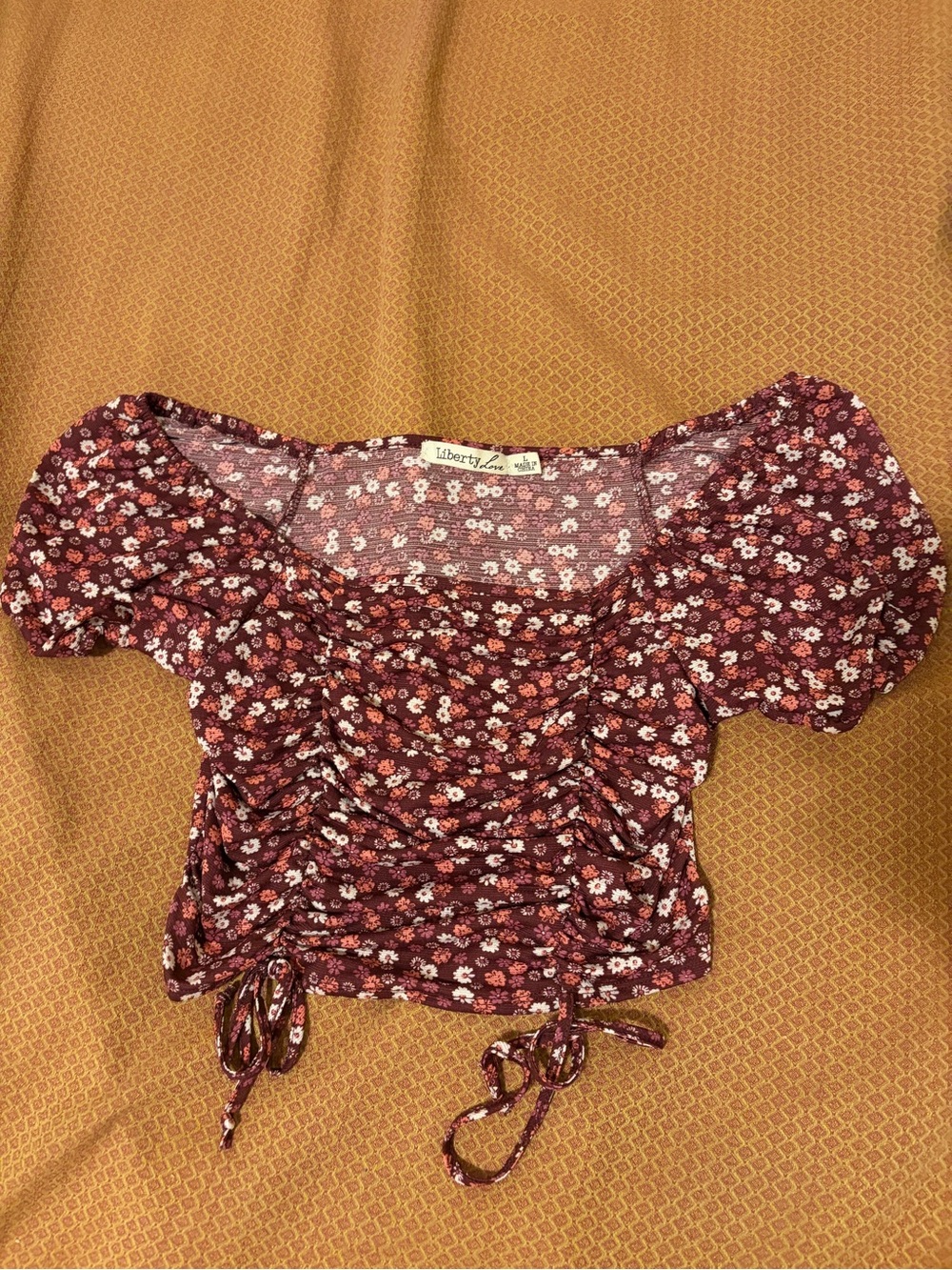 Burgundy Floral Ruched Crop Top